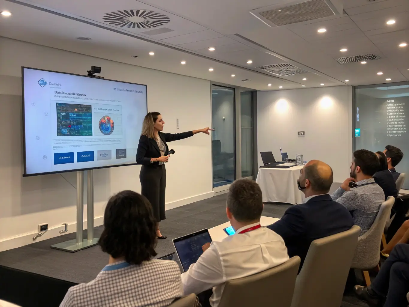 An image of a person presenting a business plan to a group, with a focus on strategic planning and execution.